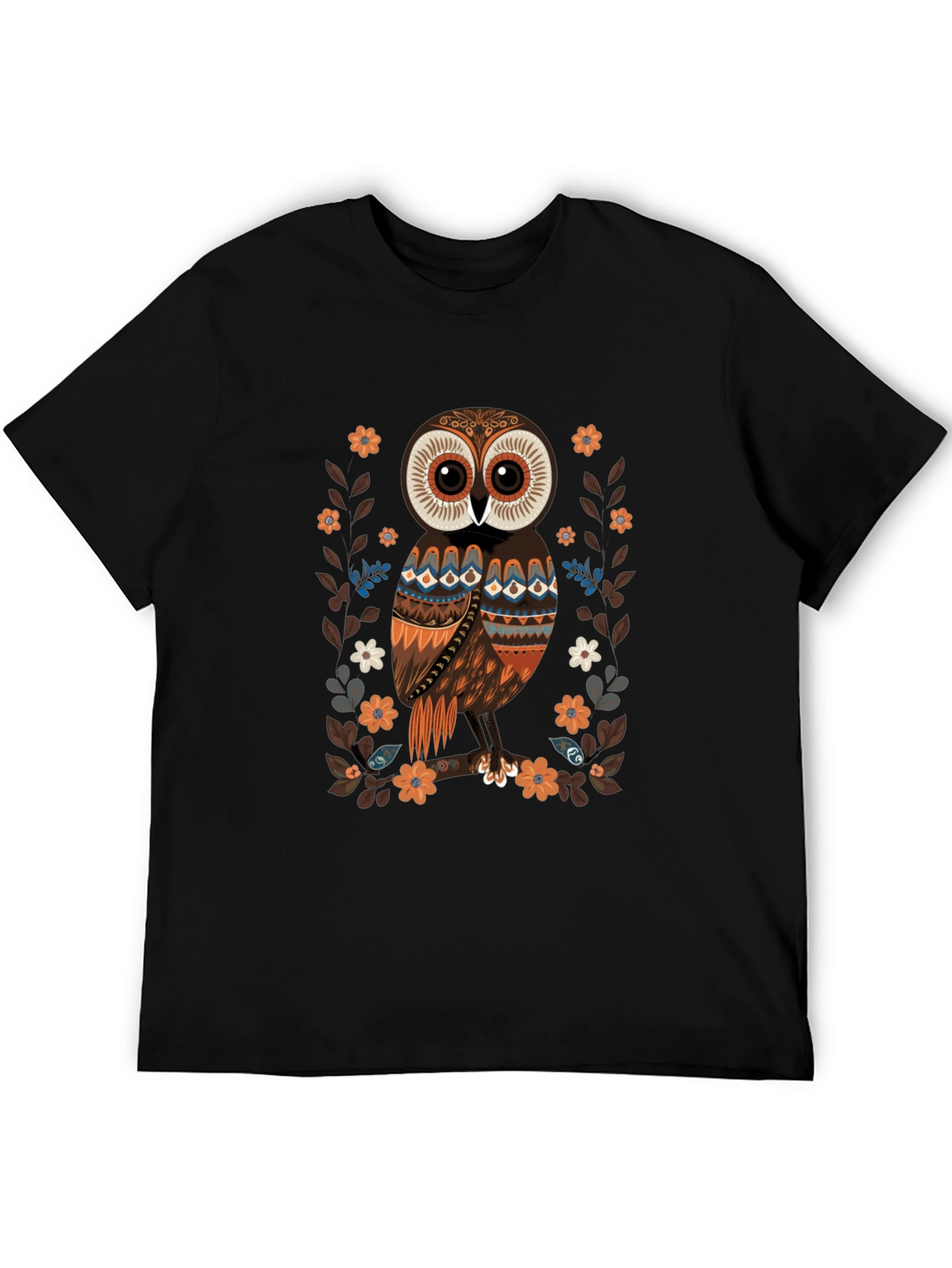 Owl Graphic Print Mens Black T-Shirt