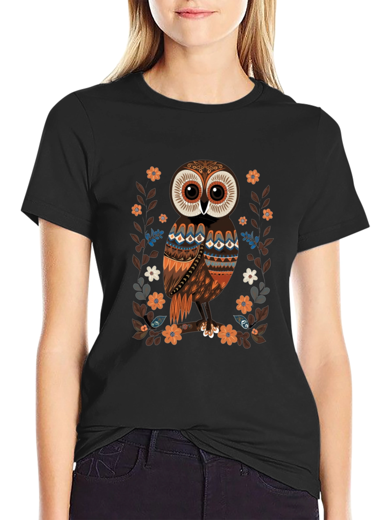 Owl Graphic Print Mens Black T-Shirt
