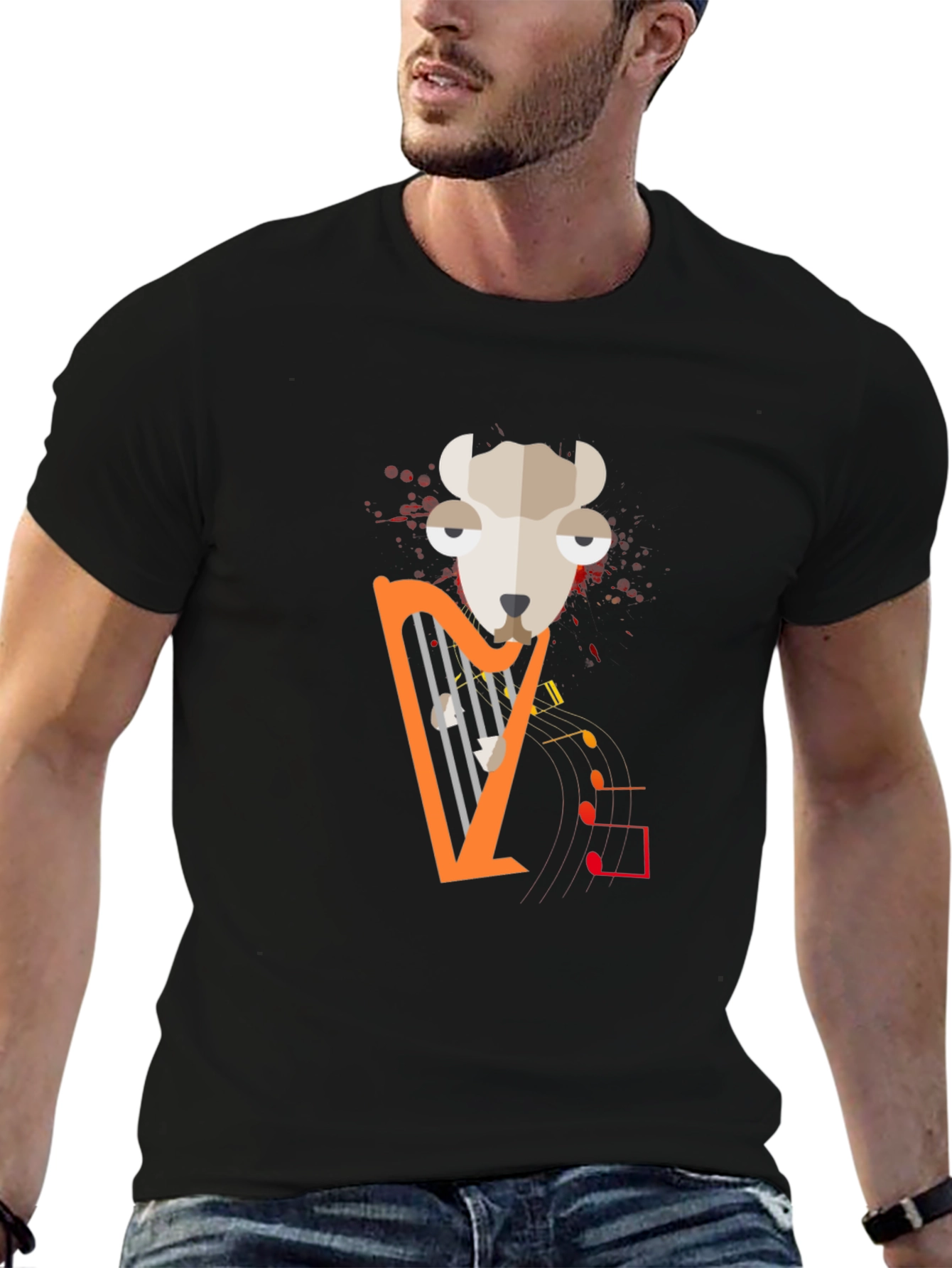 Stylish Graphic Tee - Sheep Harp Design