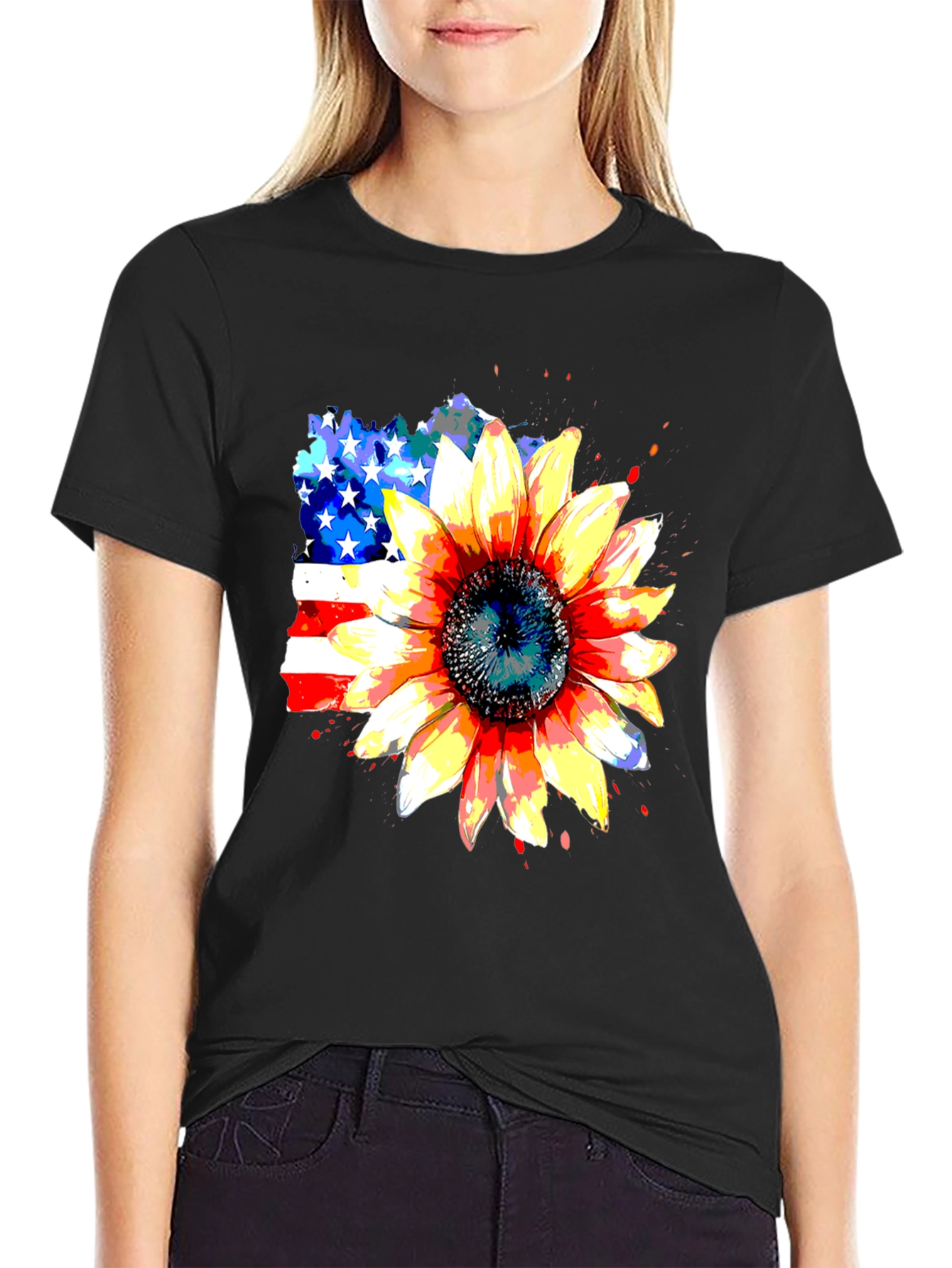 Sunflower & USA Flag Graphic Tee