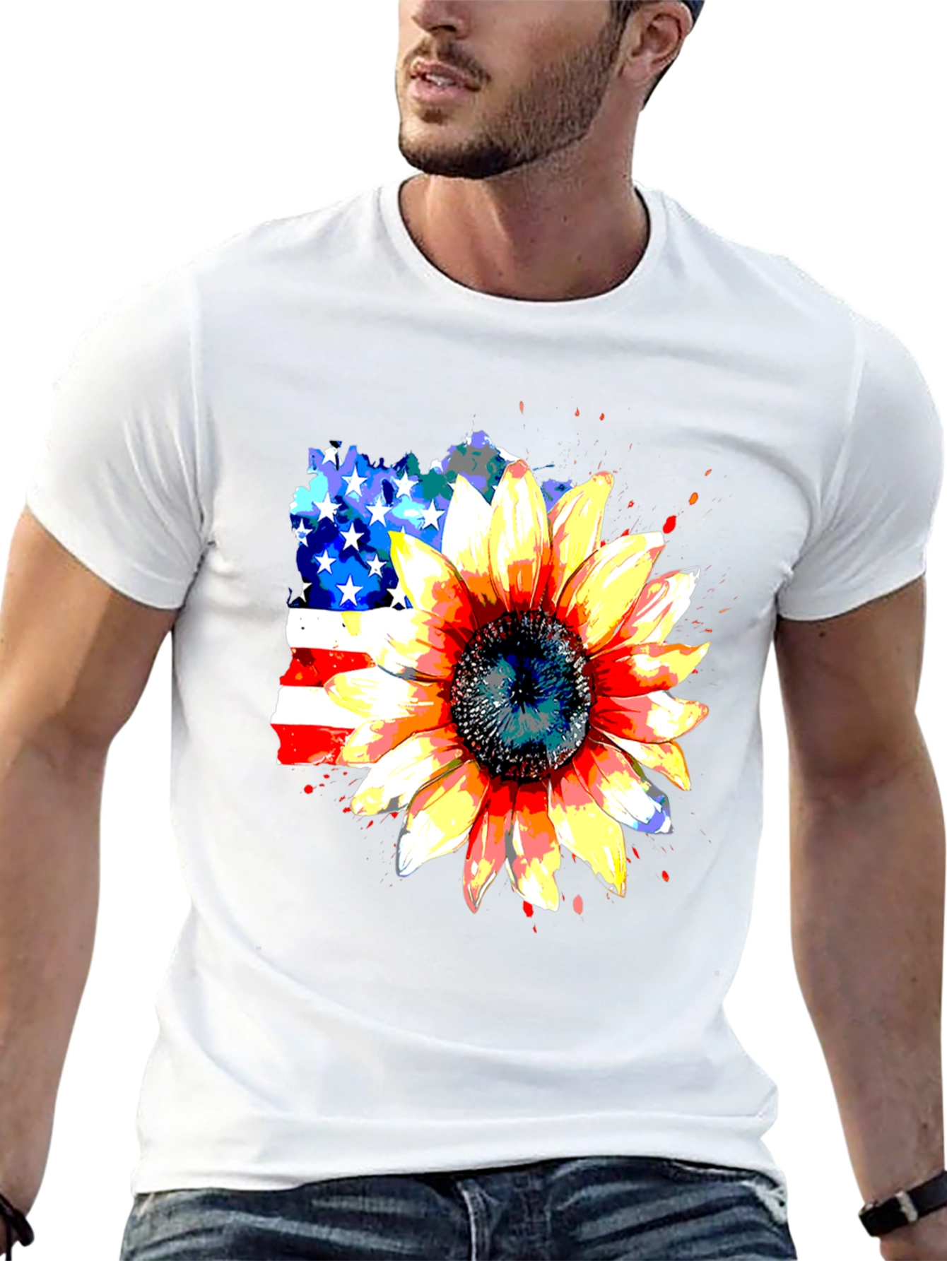 Sunflower & USA Flag Graphic Tee