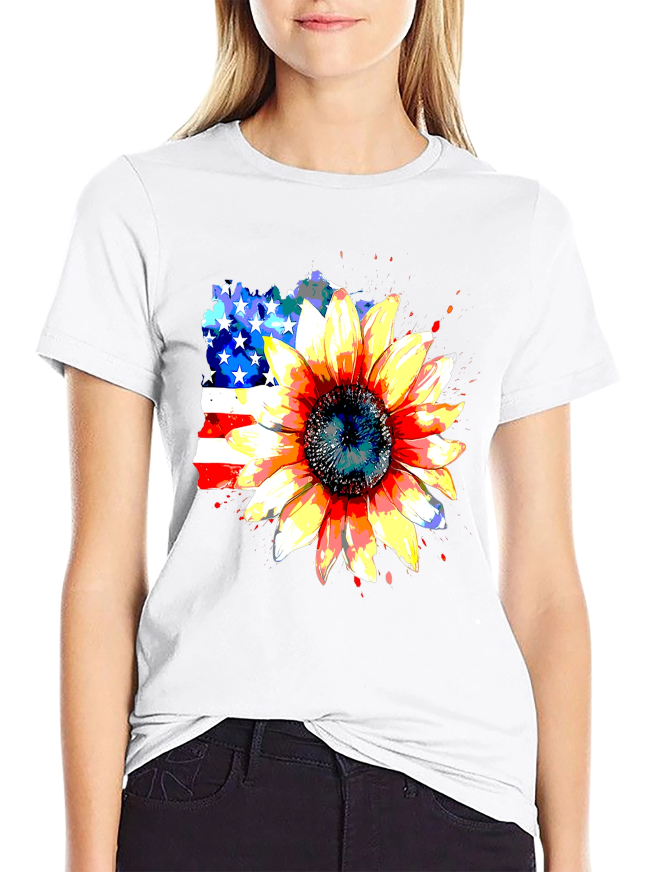 Sunflower & USA Flag Graphic Tee