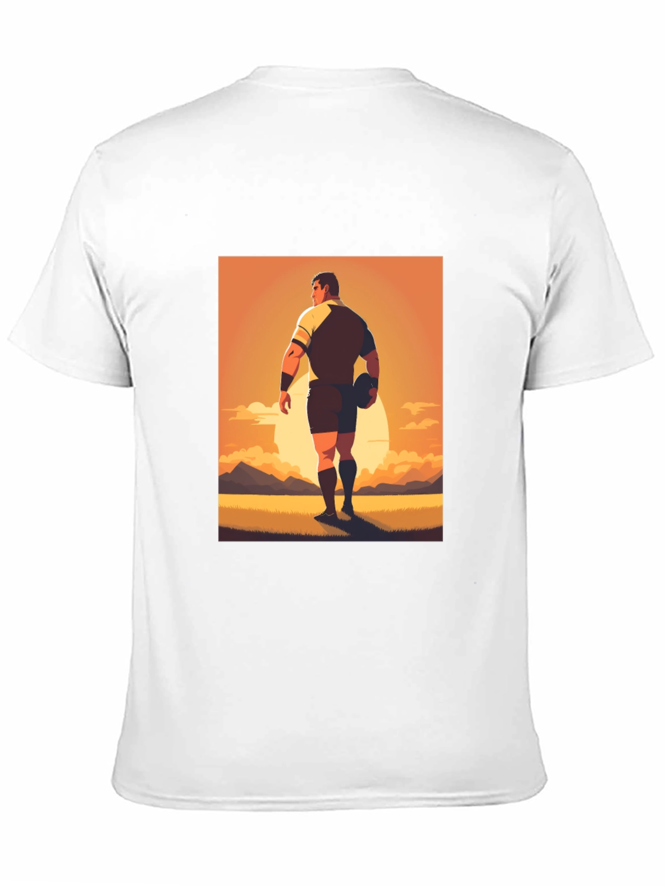 Rugby Player Graphic Tee - Black Cotton Shirt