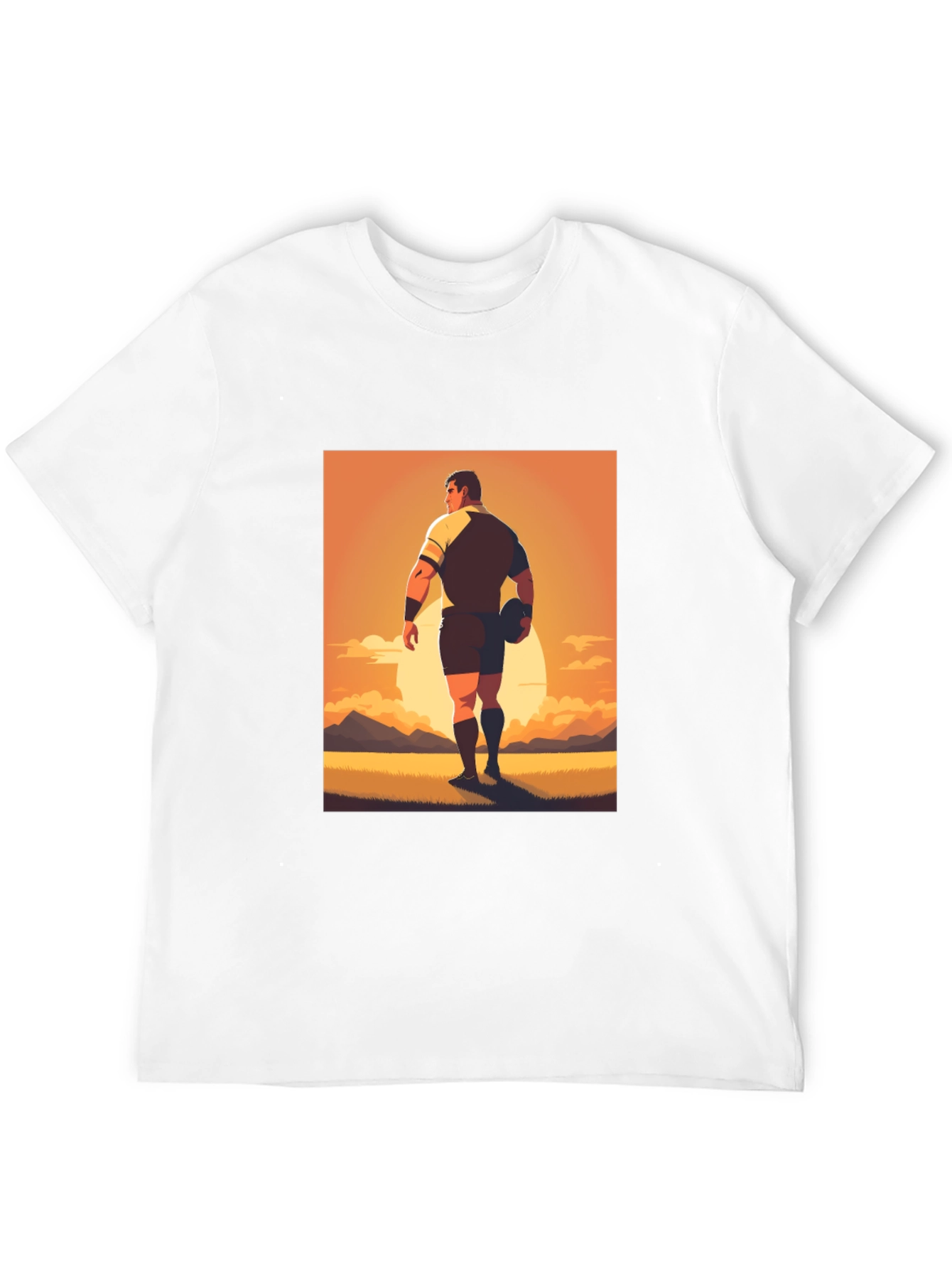 Rugby Player Graphic Tee - Black Cotton Shirt