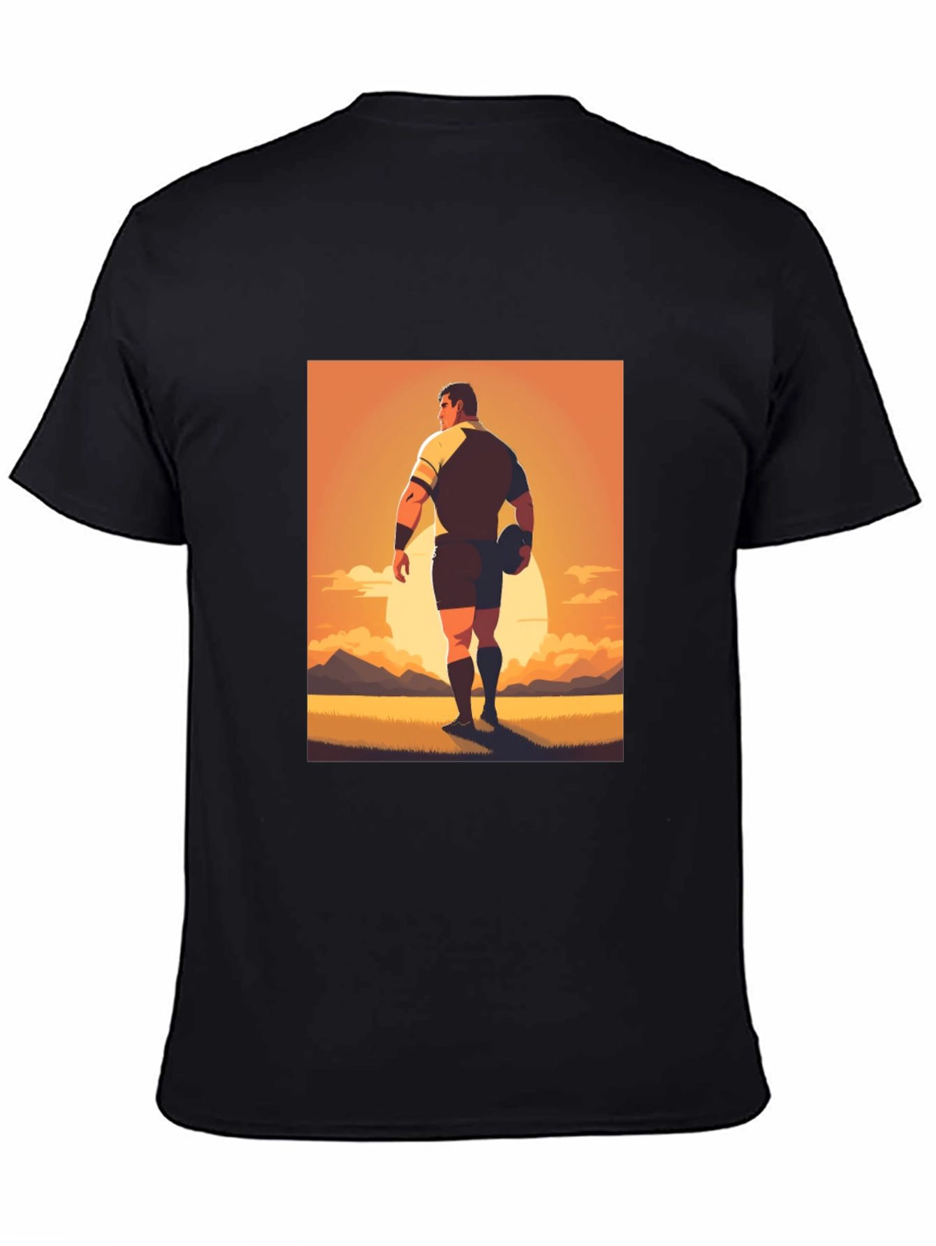 Rugby Player Graphic Tee - Black Cotton Shirt