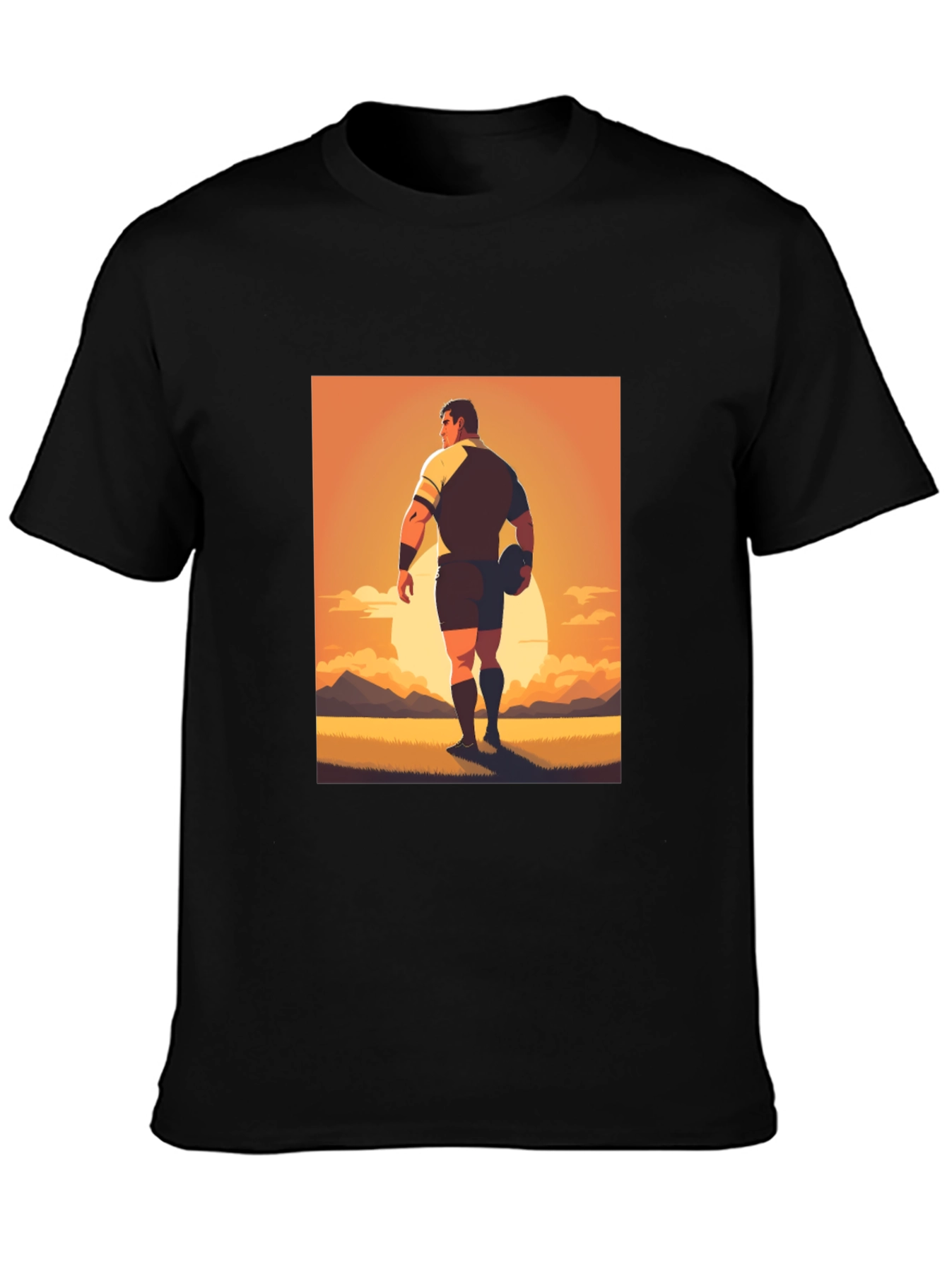 Rugby Player Graphic Tee - Black Cotton Shirt