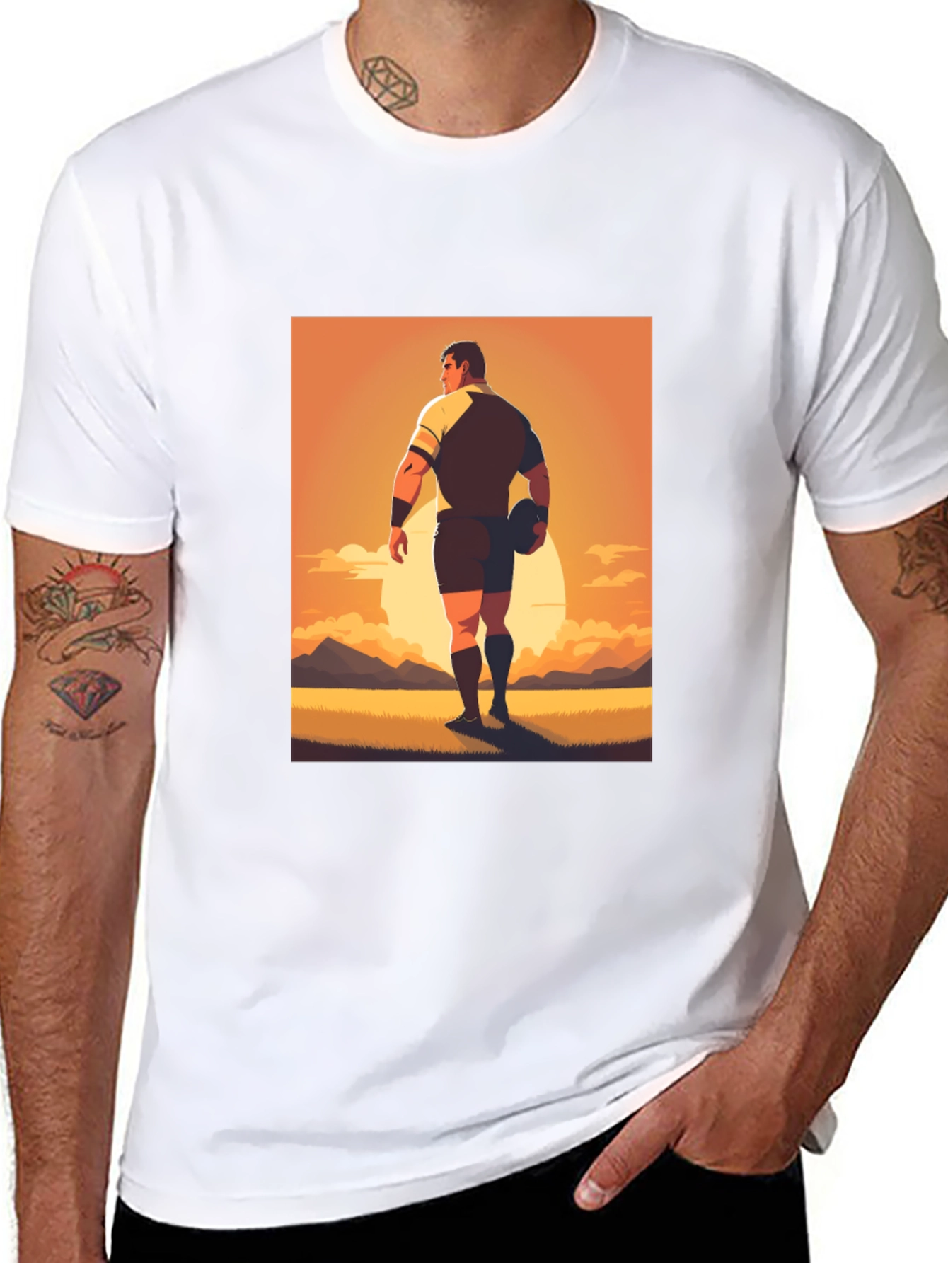 Rugby Player Graphic Tee - Black Cotton Shirt