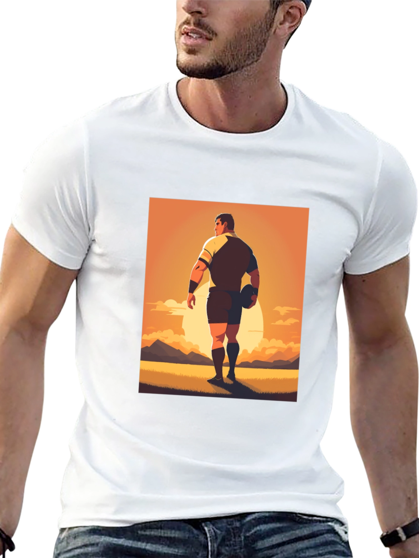 Rugby Player Graphic Tee - Black Cotton Shirt