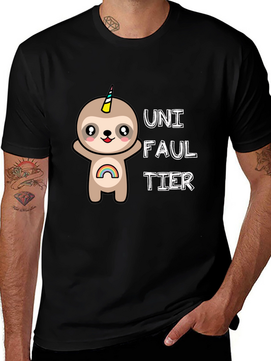 Uni Faultier Black T-Shirt Cute Sloth Unicorn Tee