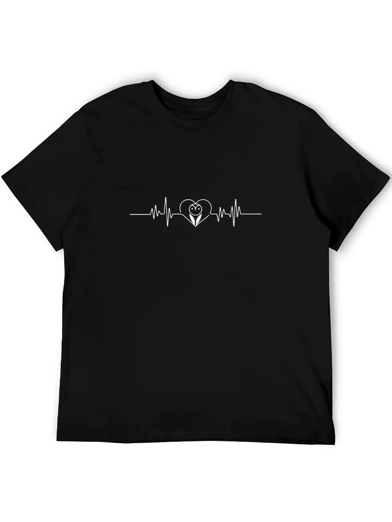 Owl Heartbeat Graphic Tee - Mens Black Cotton T-Shirt