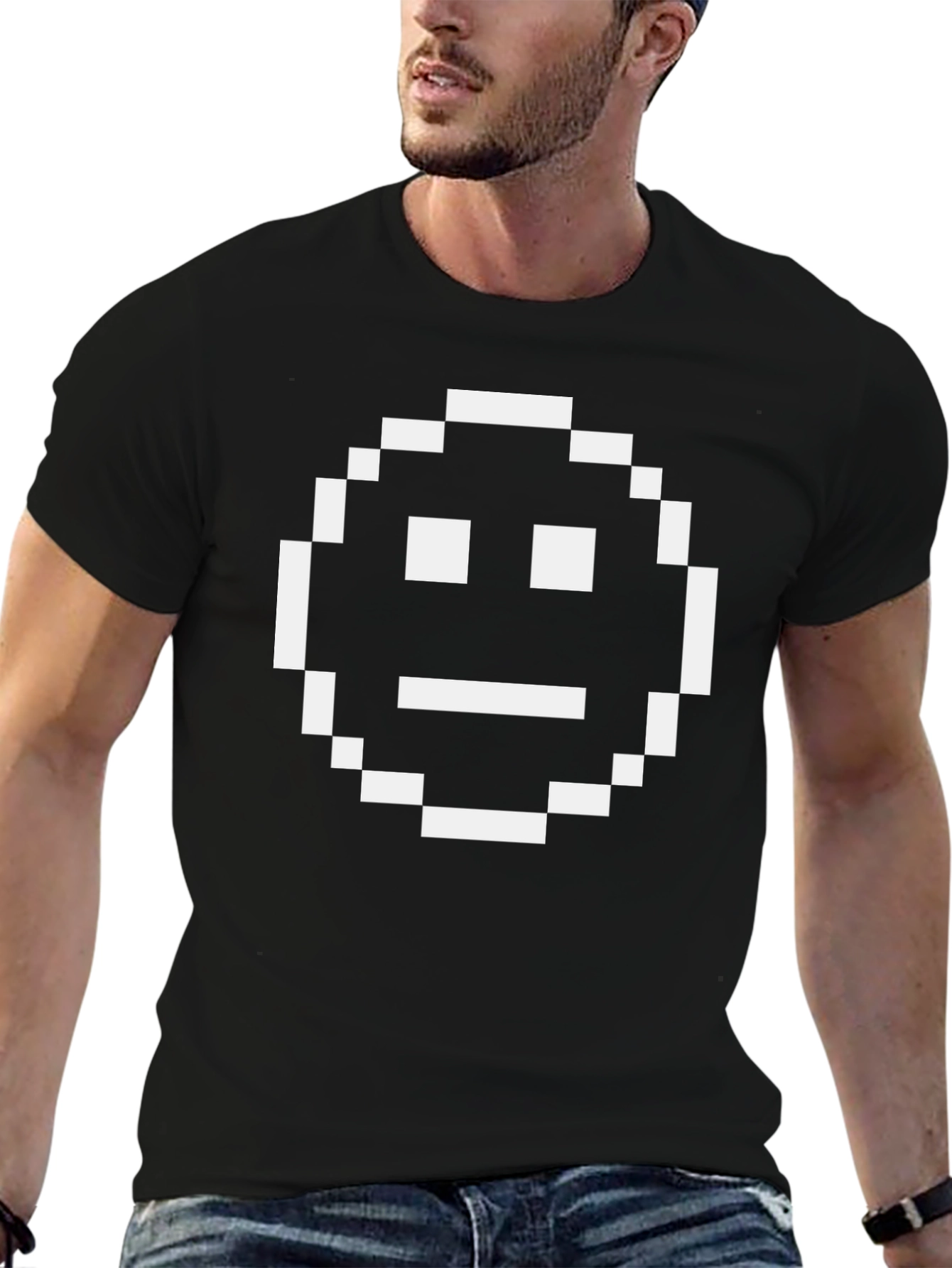 Pixel Smiley Face T-Shirt - Black Graphic Tee