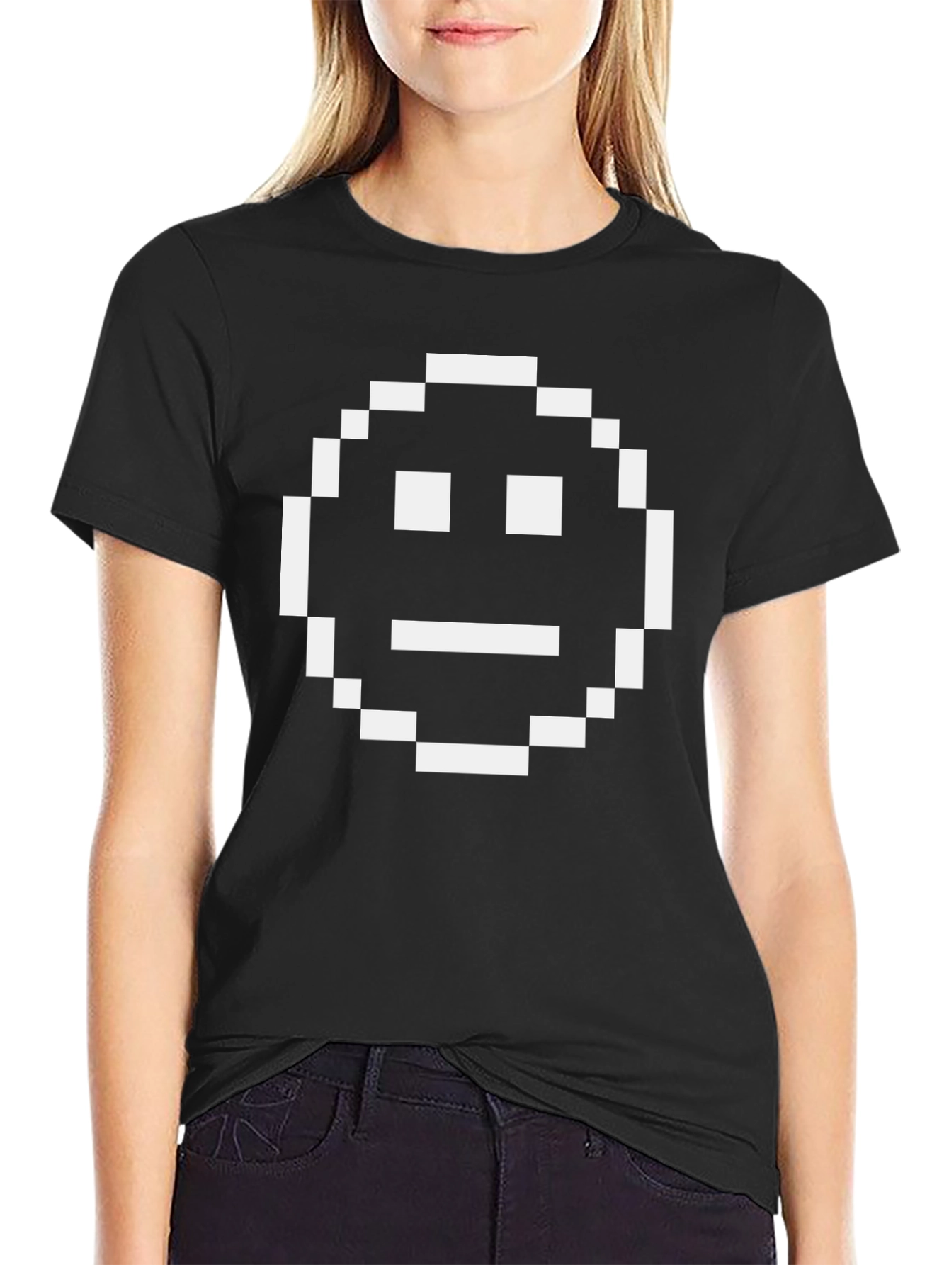 Pixel Smiley Face T-Shirt - Black Graphic Tee
