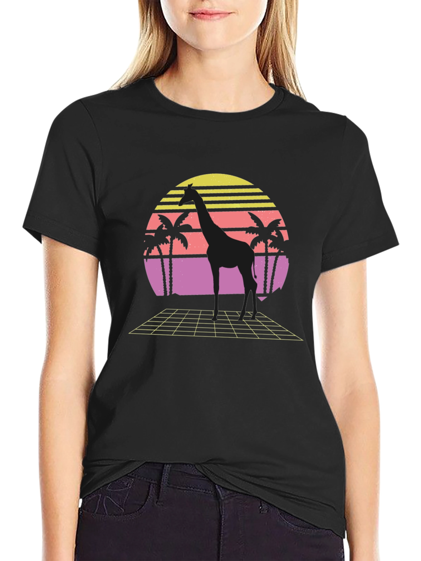 Retro Giraffe Sunset Graphic T-Shirt
