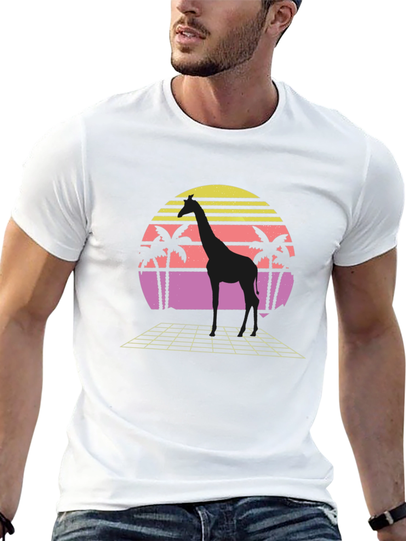 Retro Giraffe Sunset Graphic T-Shirt