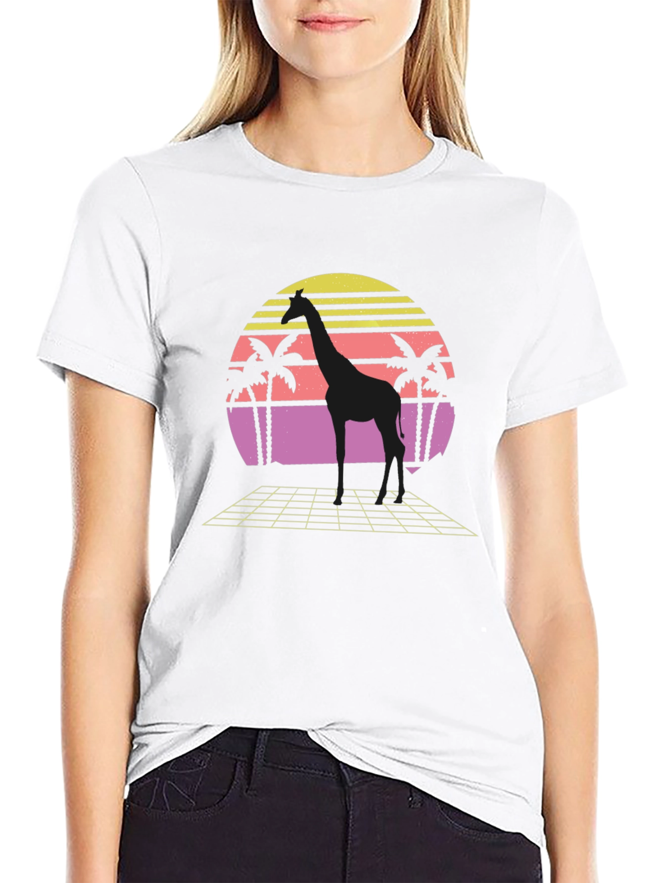 Retro Giraffe Sunset Graphic T-Shirt