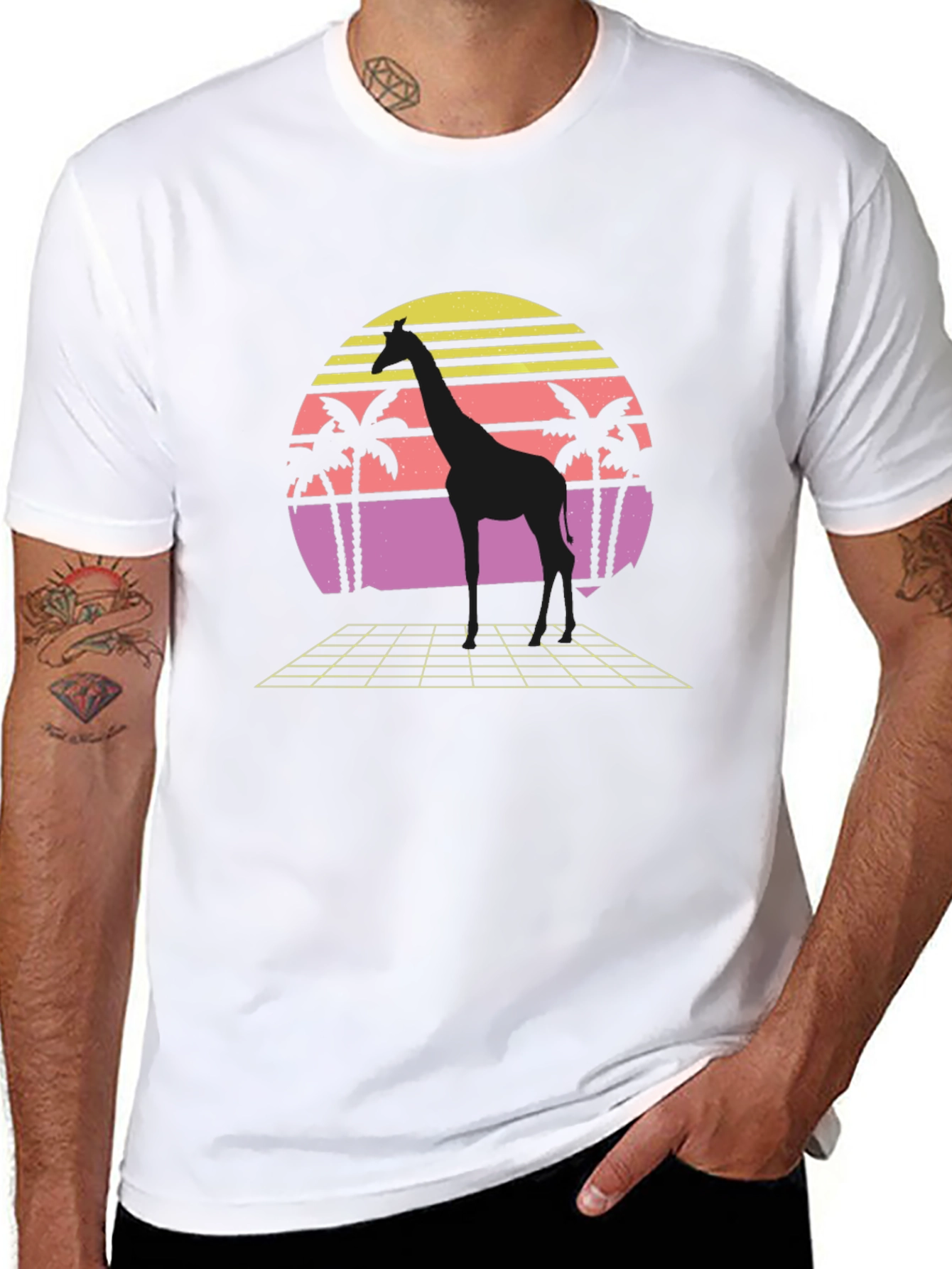 Retro Giraffe Sunset Graphic T-Shirt