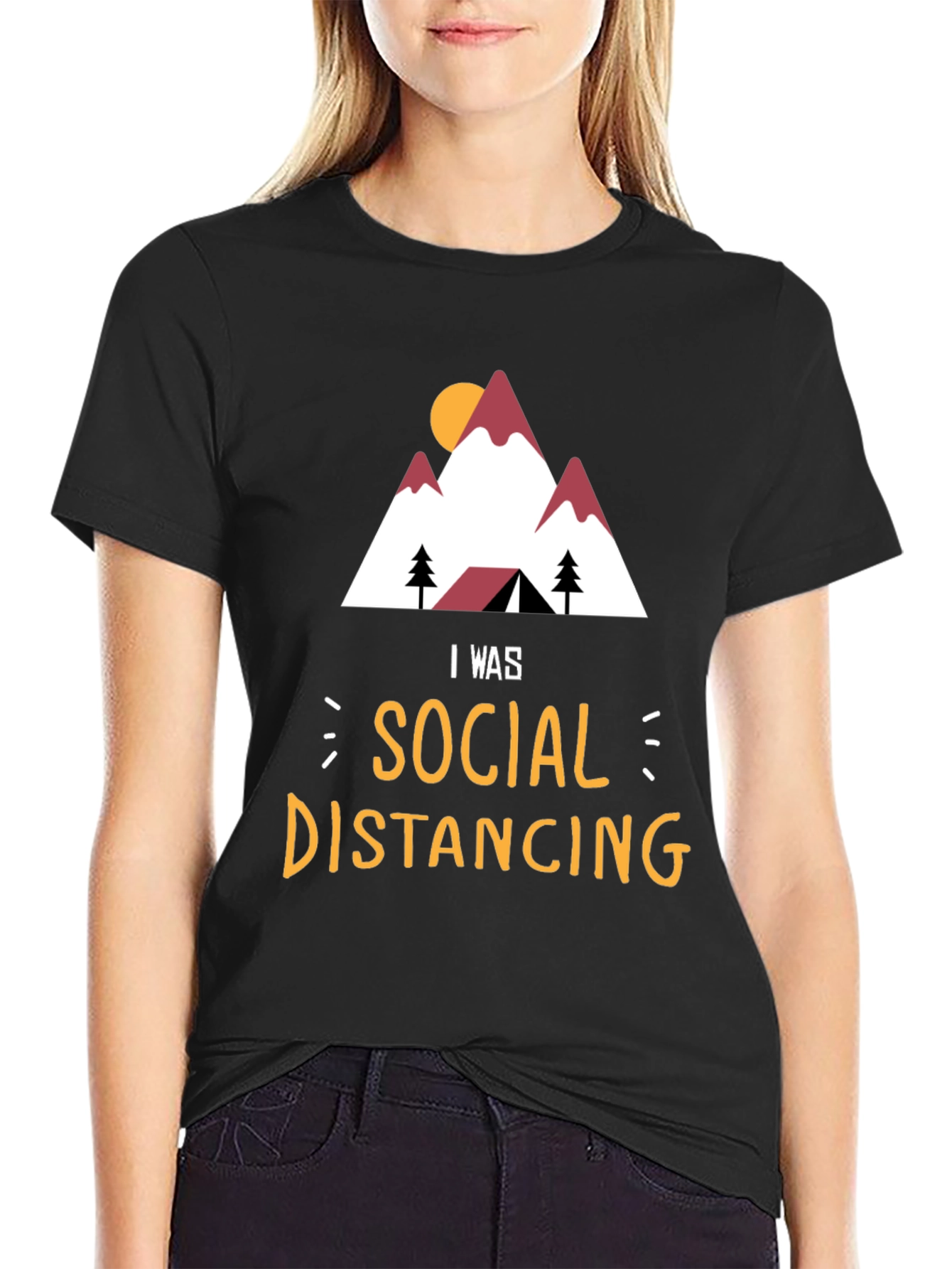 Social Distancing Mountain T-Shirt - Funny Camping Tee