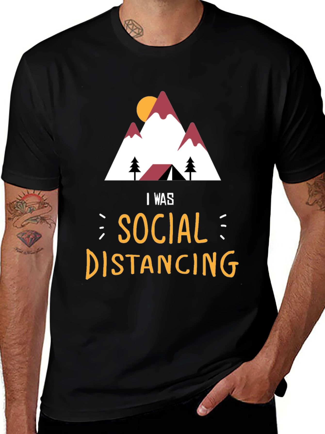 Social Distancing Mountain T-Shirt - Funny Camping Tee