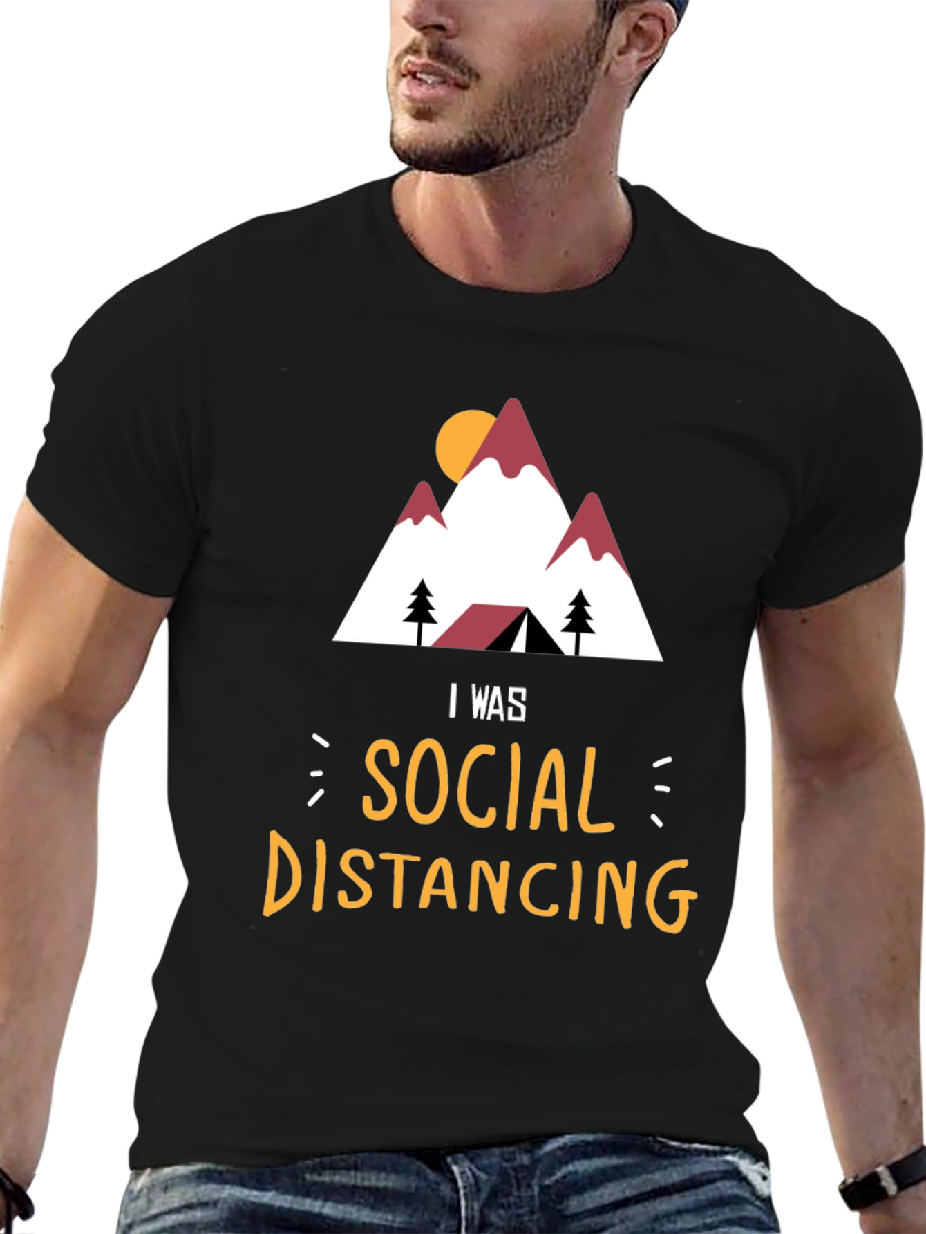Social Distancing Mountain T-Shirt - Funny Camping Tee
