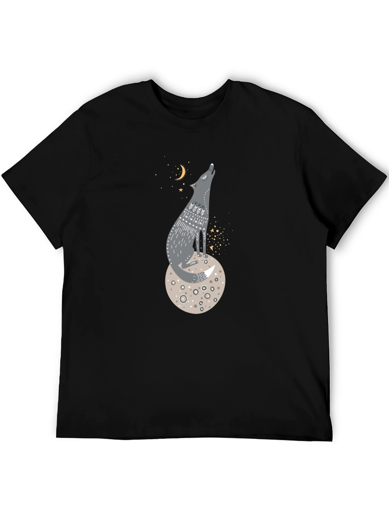 Wolf on Moon Graphic Tee - Black Cotton T-Shirt