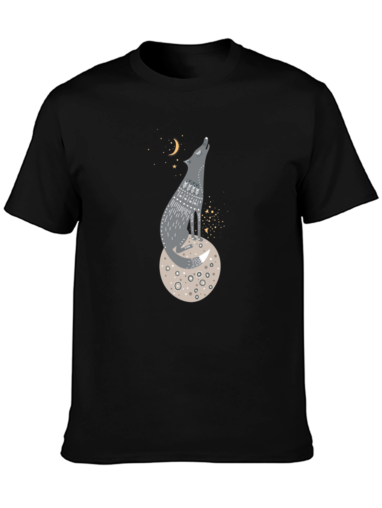 Wolf on Moon Graphic Tee - Black Cotton T-Shirt