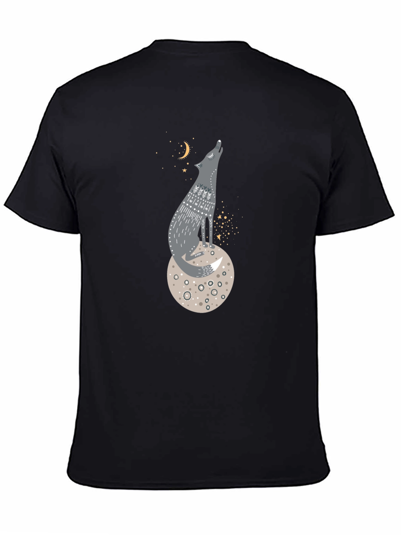 Wolf on Moon Graphic Tee - Black Cotton T-Shirt