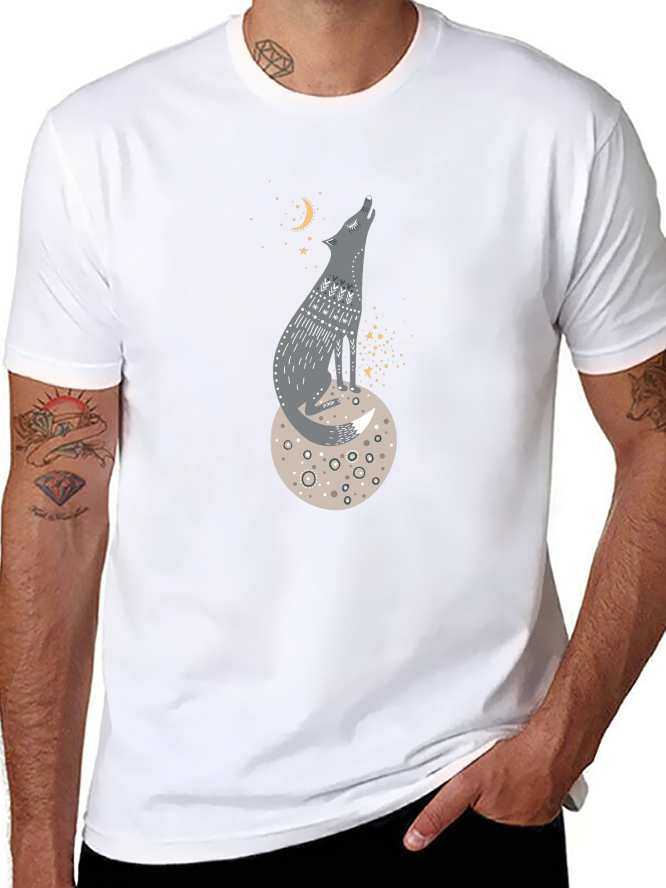 Wolf on Moon Graphic Tee - Black Cotton T-Shirt