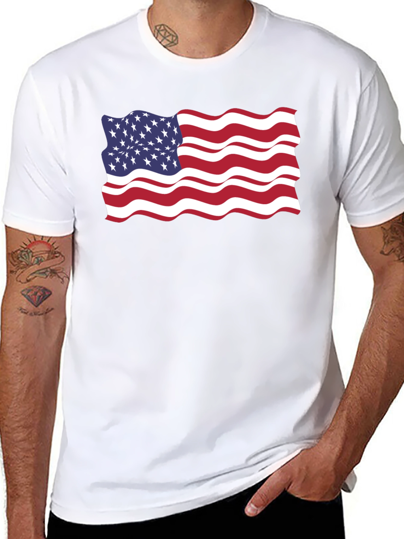 American Flag Wavy Graphic Tee - Patriotic Style