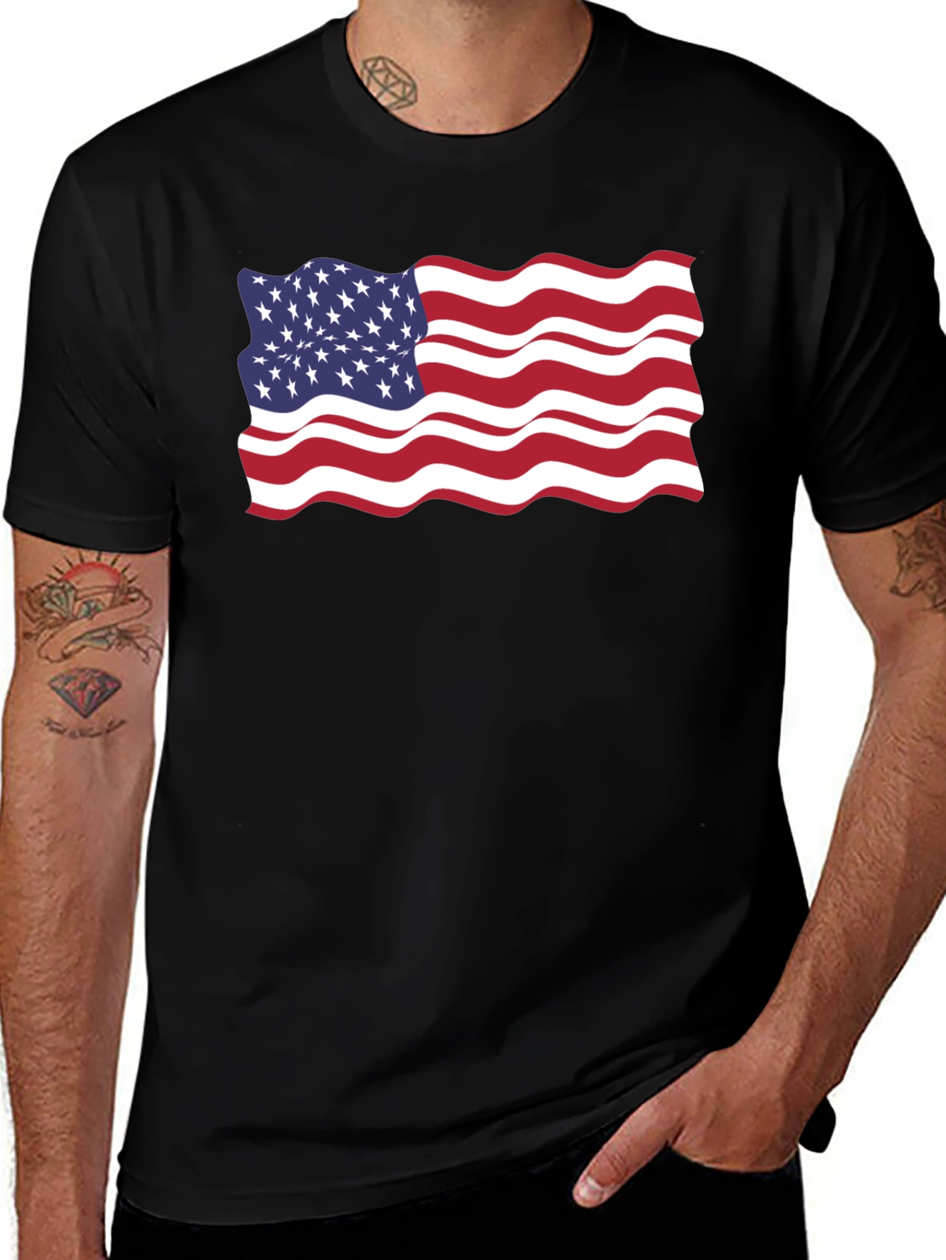 American Flag Wavy Graphic Tee - Patriotic Style