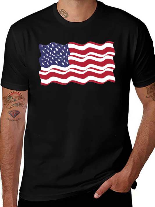 American Flag Wavy Graphic Tee - Patriotic Style