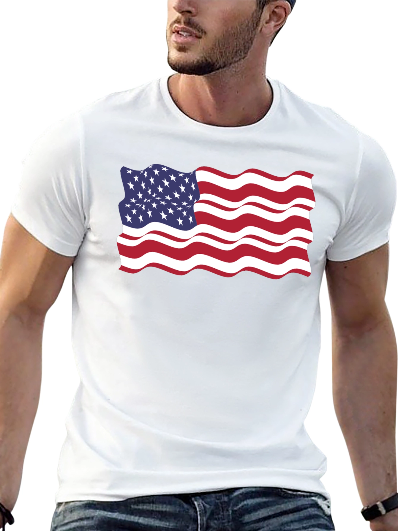 American Flag Wavy Graphic Tee - Patriotic Style