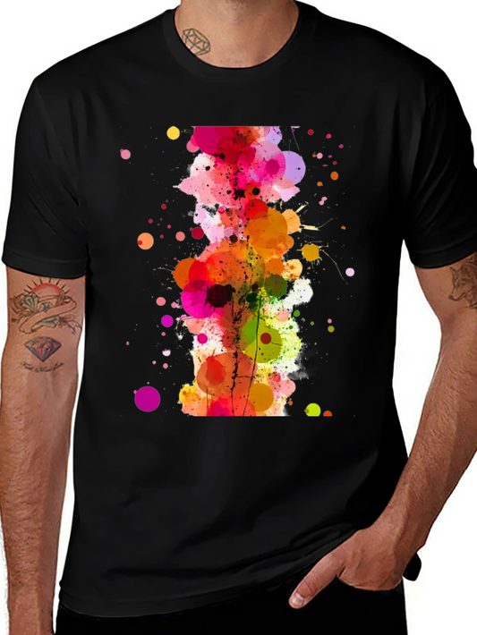 Abstract Watercolor Splatter Print Black T-Shirt