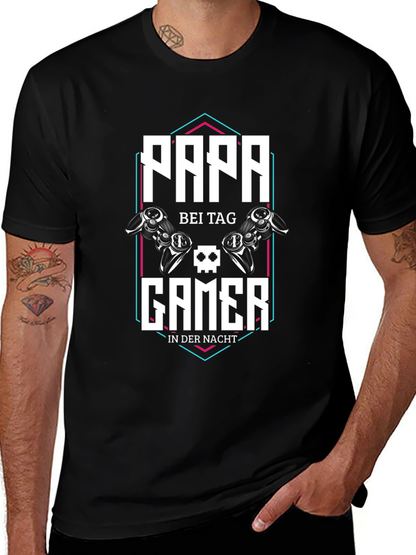 Papa Gamer T-Shirt - Day/Night Gaming Dad Tee