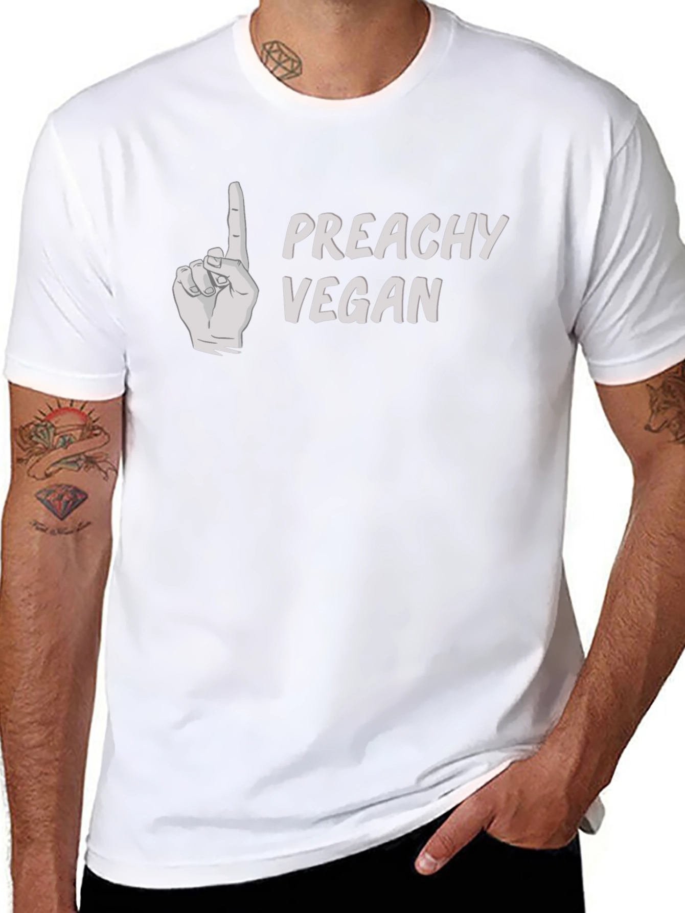 Preachy Vegan Graphic T-Shirt - Black Crew Neck