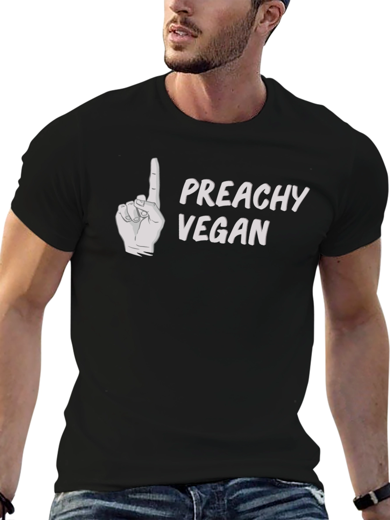 Preachy Vegan Graphic T-Shirt - Black Crew Neck