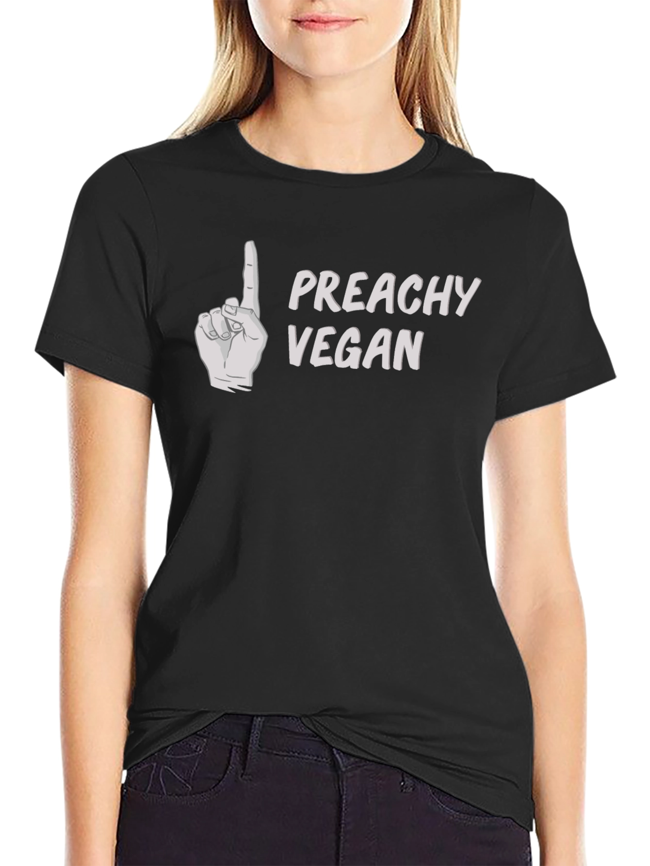 Preachy Vegan Graphic T-Shirt - Black Crew Neck