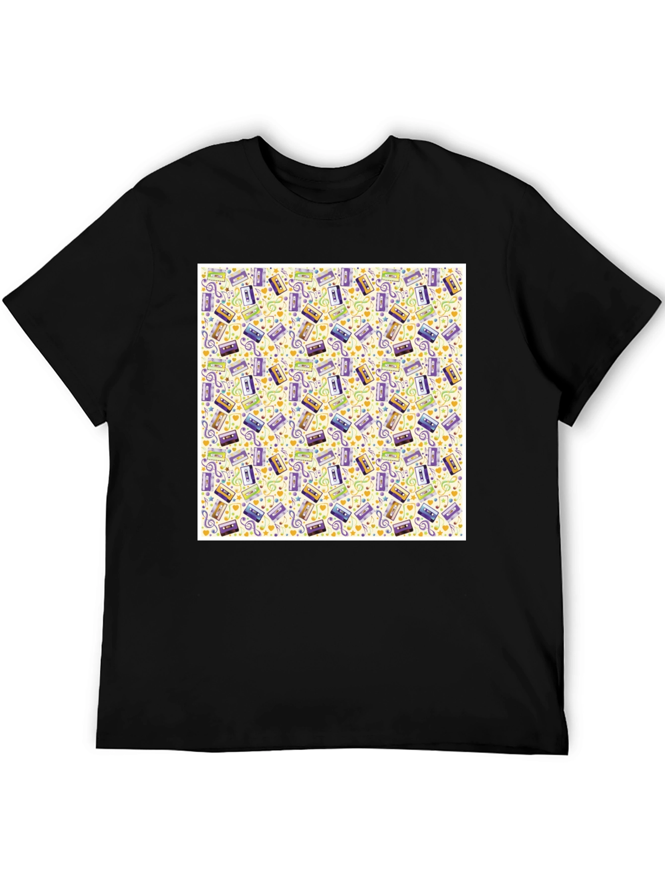 Retro Cassette Tape Pattern T-Shirt