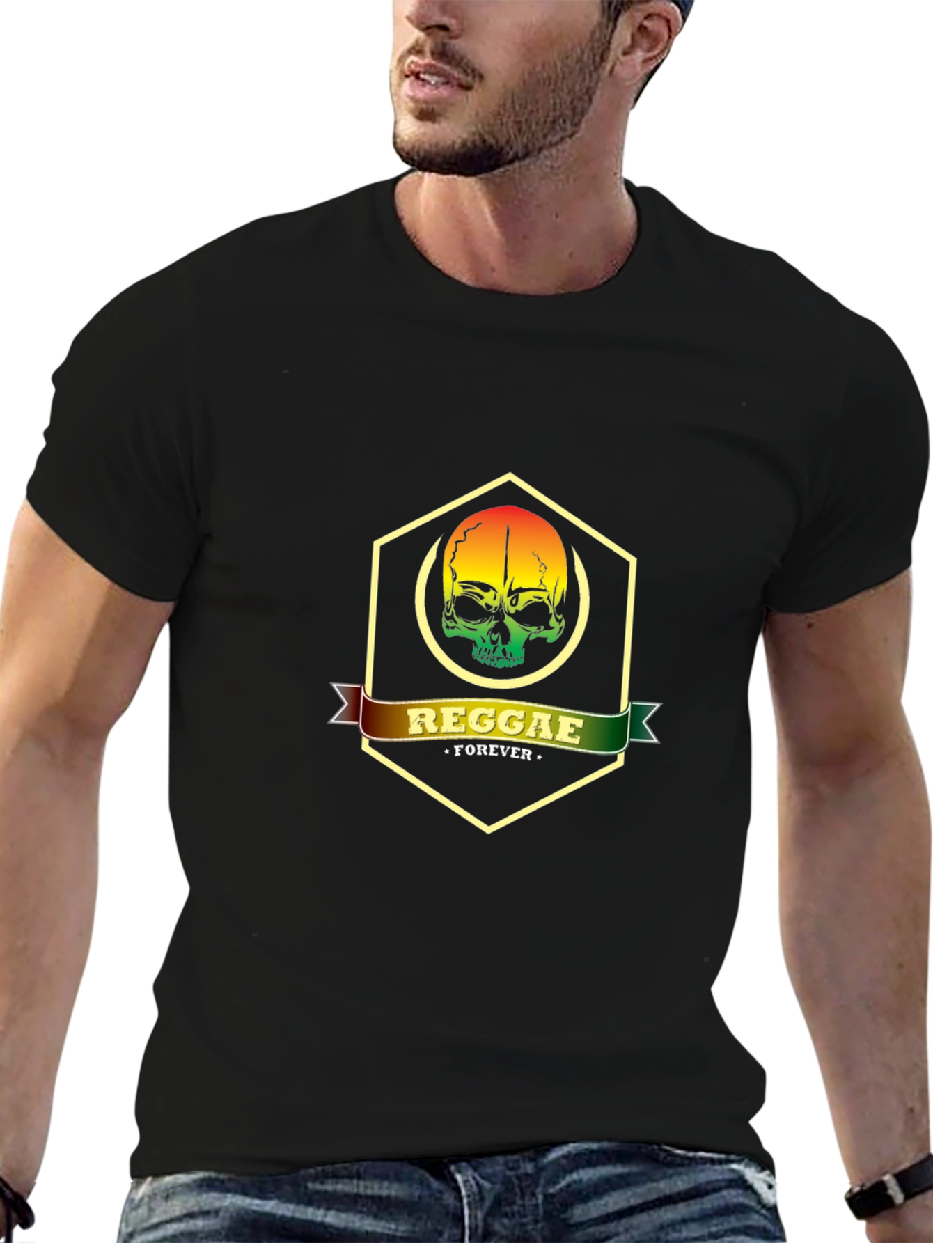 Reggae Forever Skull Graphic Tee - Black