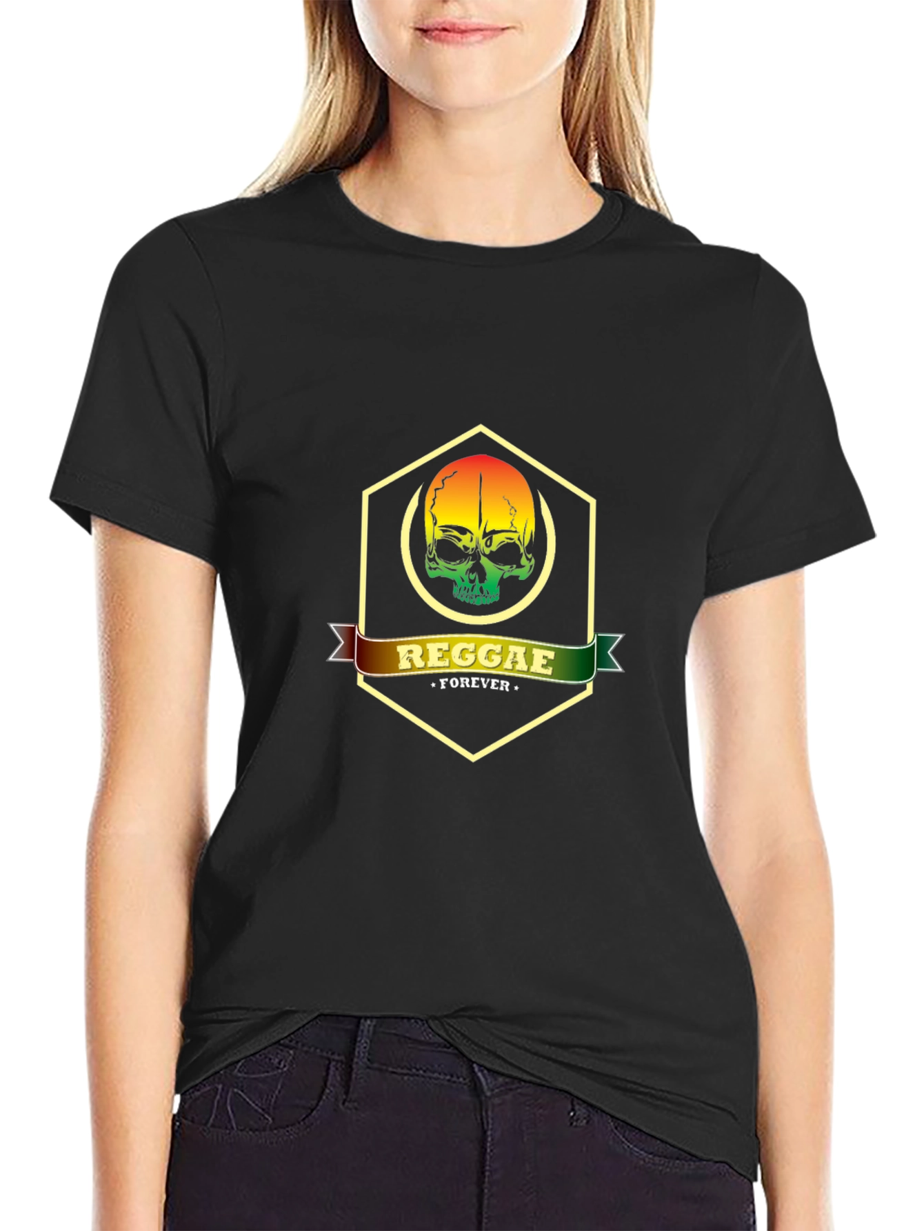 Reggae Forever Skull Graphic Tee - Black