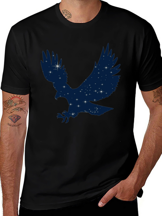 Starry Eagle Graphic Tee - Soft Black Cotton T-Shirt