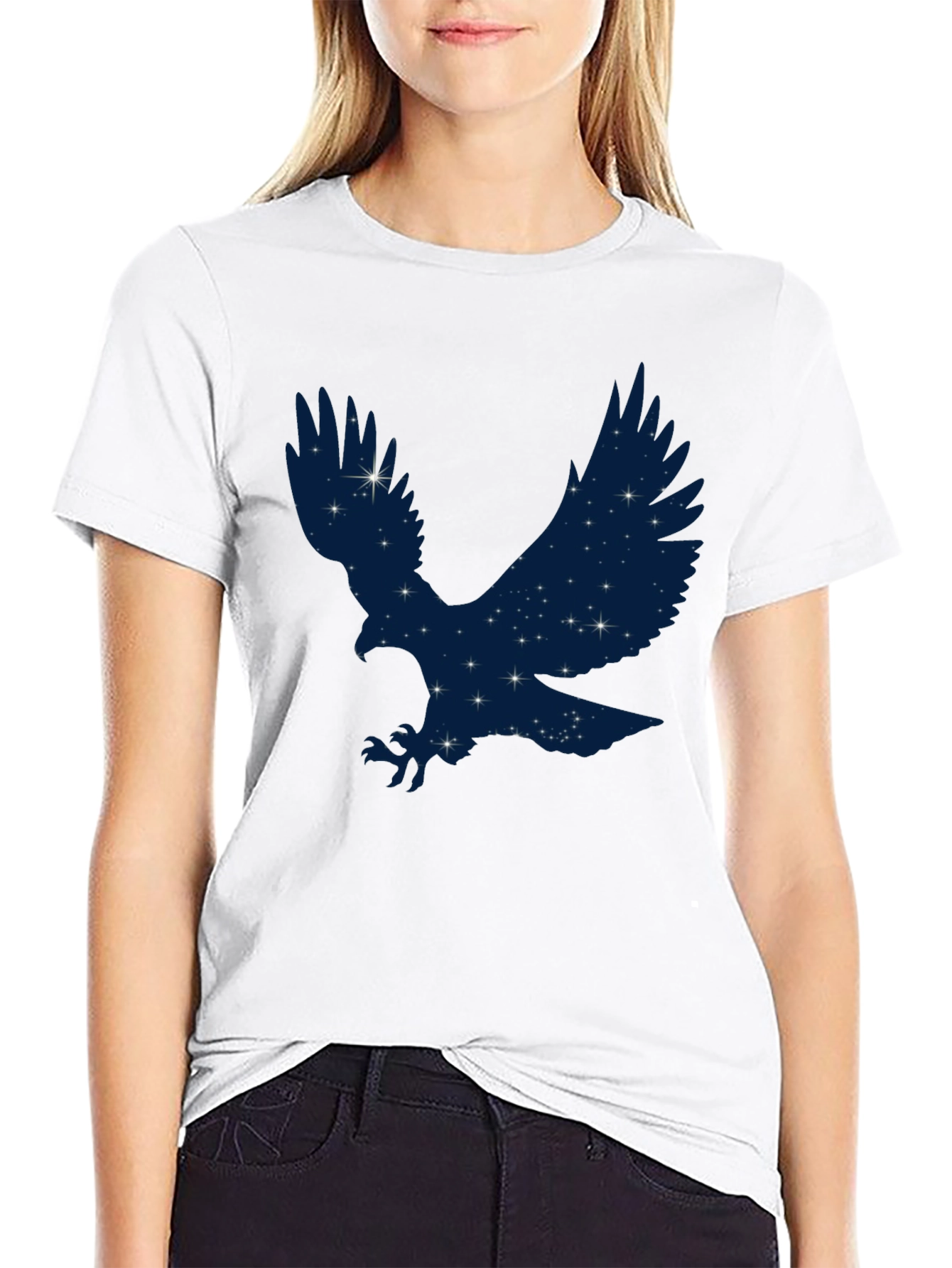 Starry Eagle Graphic Tee - Soft Black Cotton T-Shirt