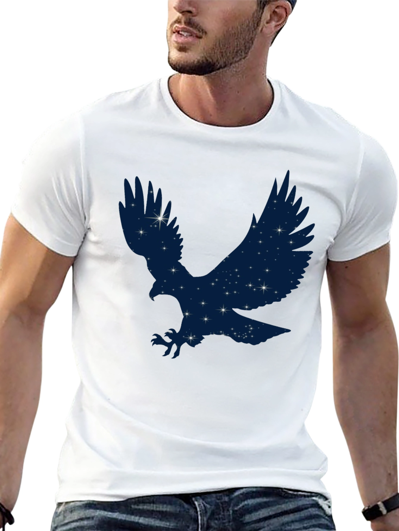 Starry Eagle Graphic Tee - Soft Black Cotton T-Shirt