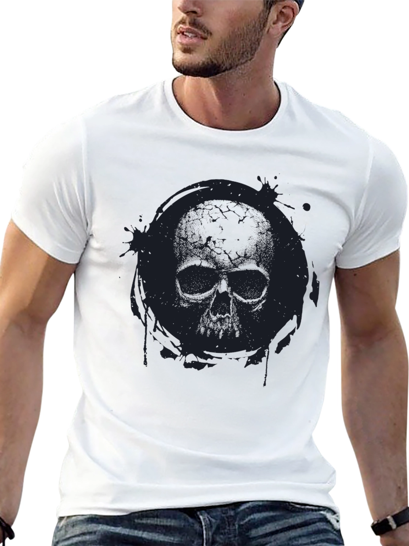 Skull Graphic Print Mens Black T-Shirt