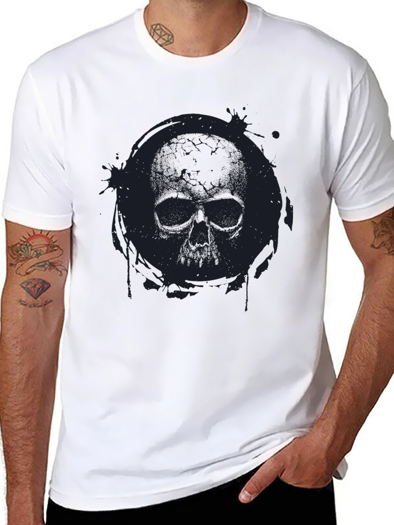 Skull Graphic Print Mens Black T-Shirt