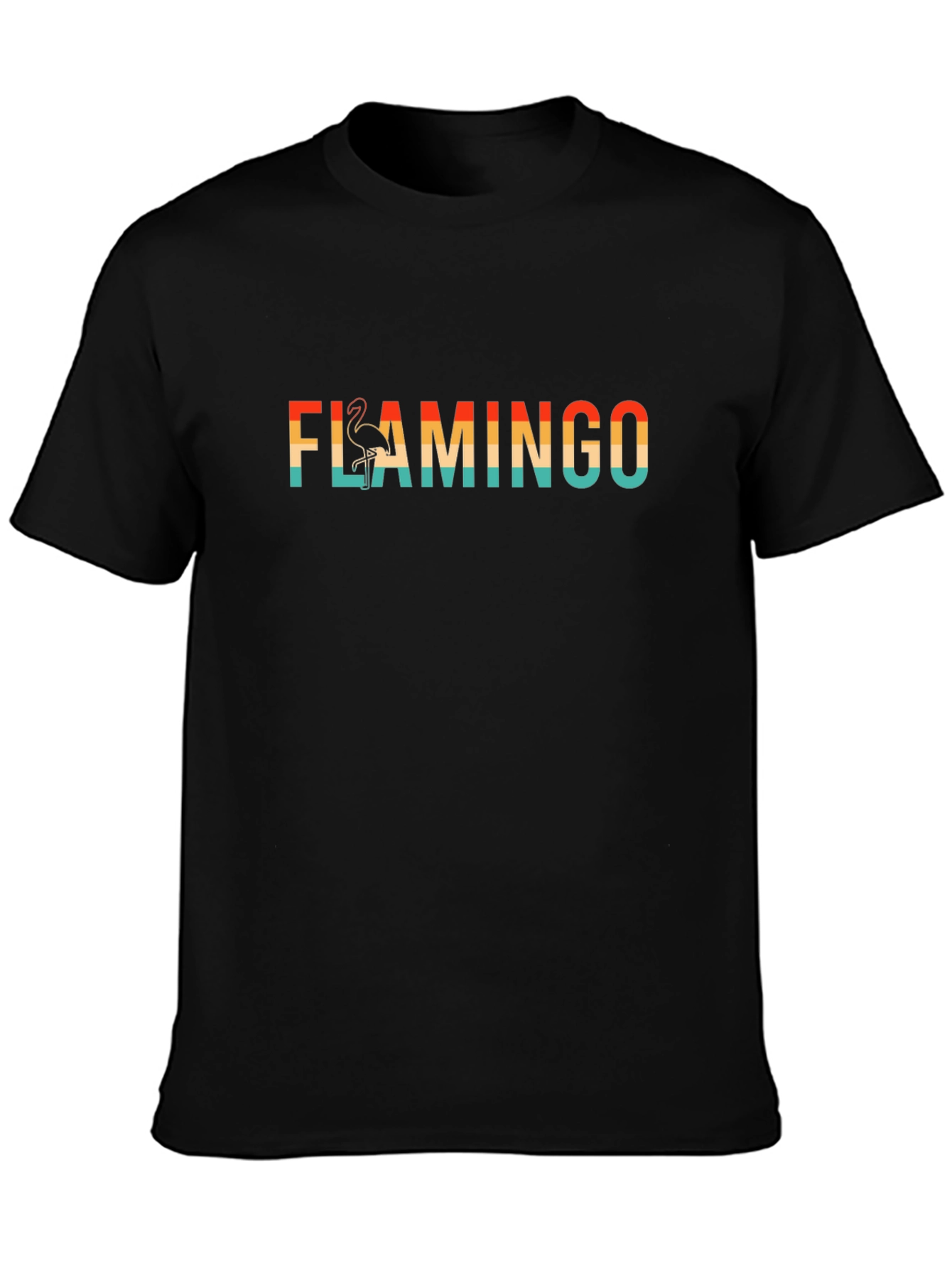 Retro Flamingo Graphic Tee - Black Cotton T-Shirt