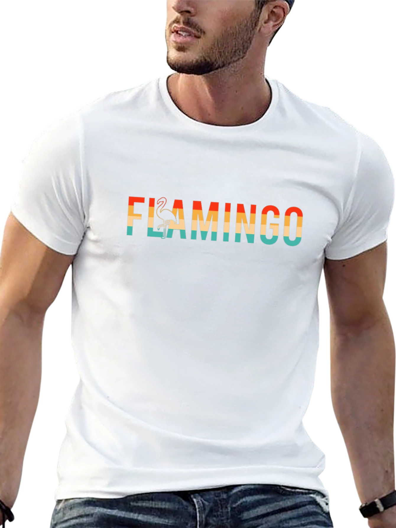 Retro Flamingo Graphic Tee - Black Cotton T-Shirt