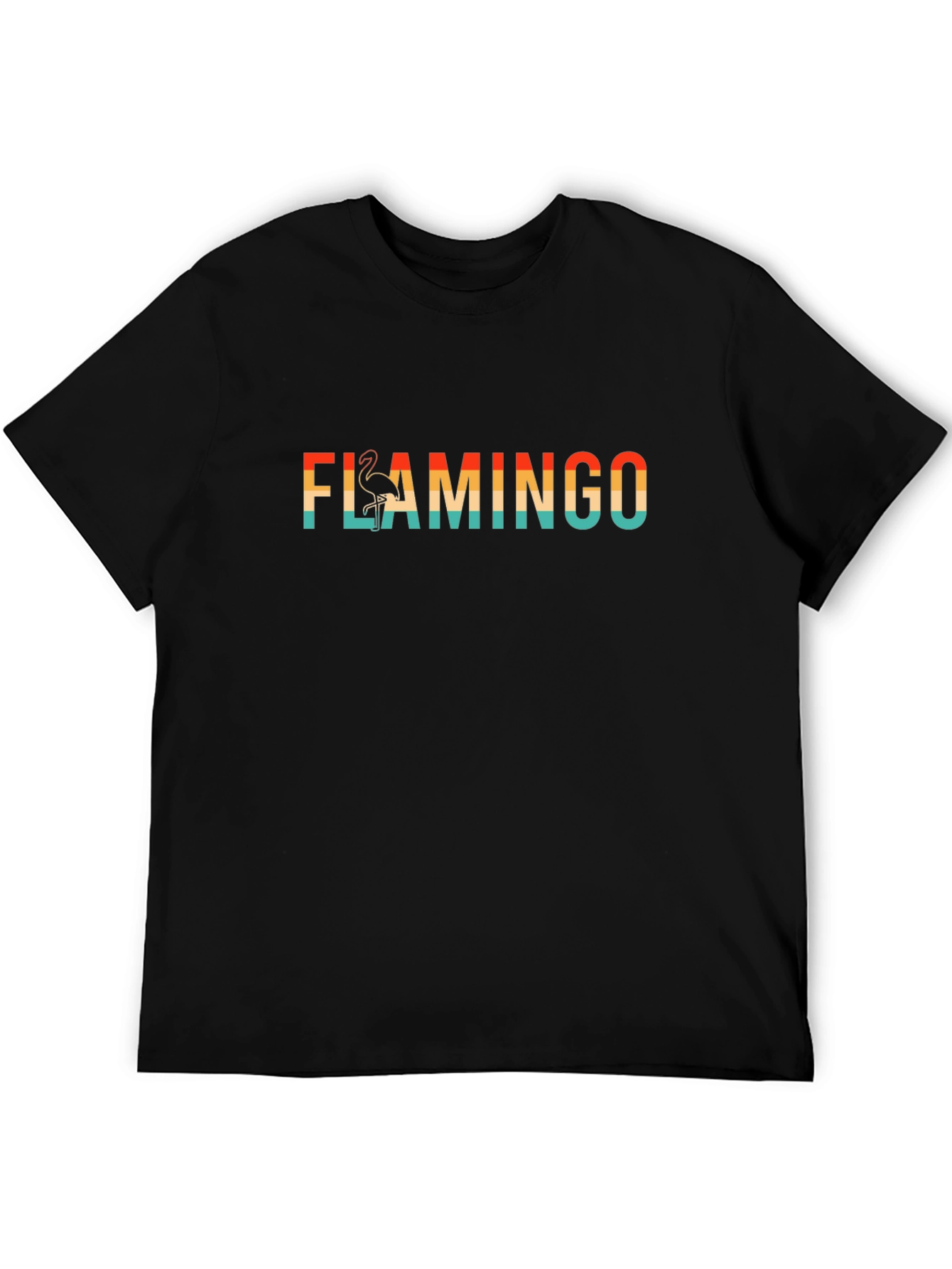 Retro Flamingo Graphic Tee - Black Cotton T-Shirt