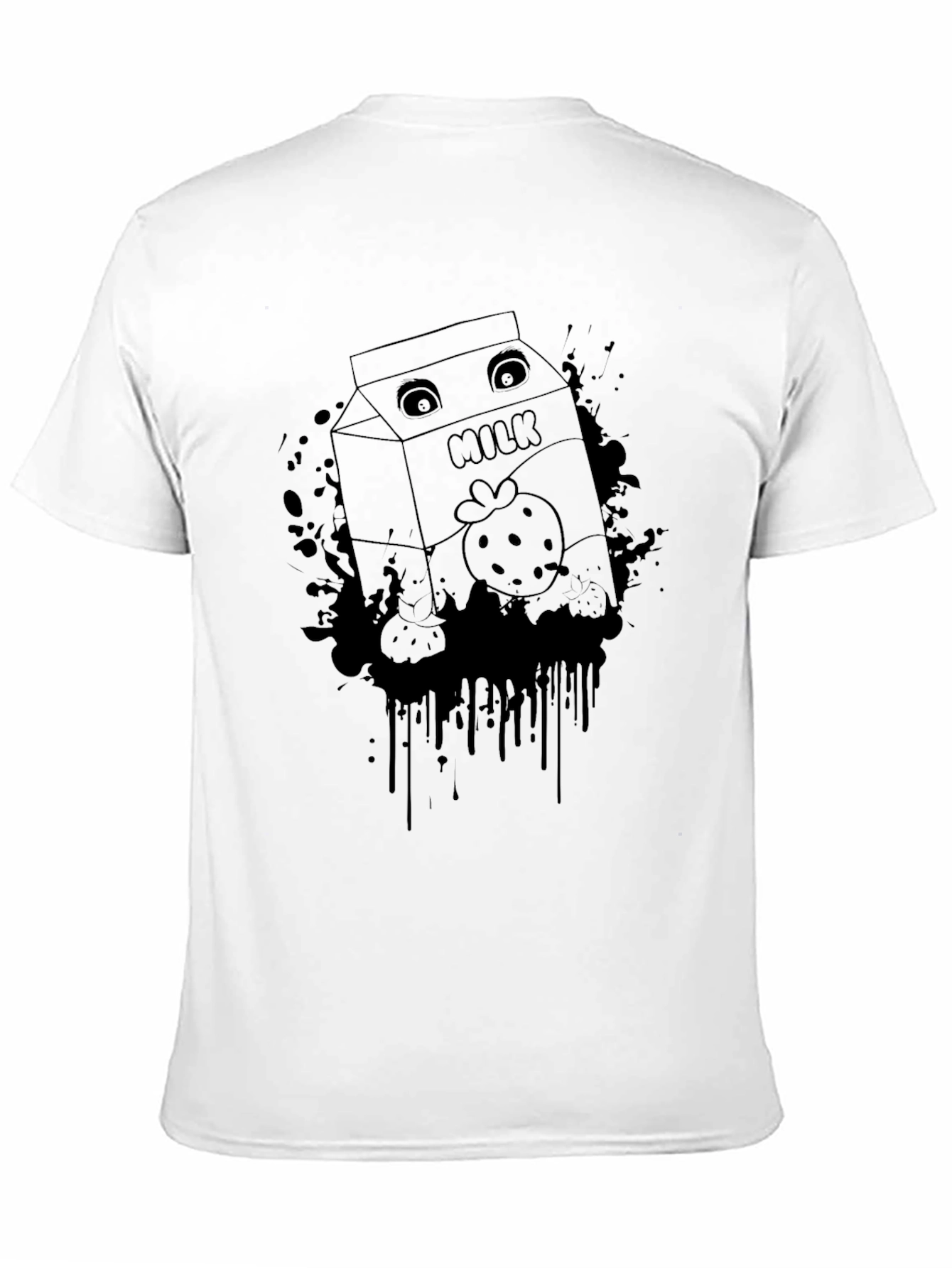 Strawberry Milk Cartoon Graphic Black T-Shirt
