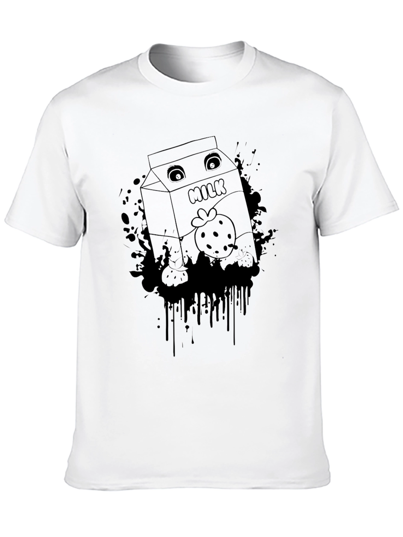 Strawberry Milk Cartoon Graphic Black T-Shirt