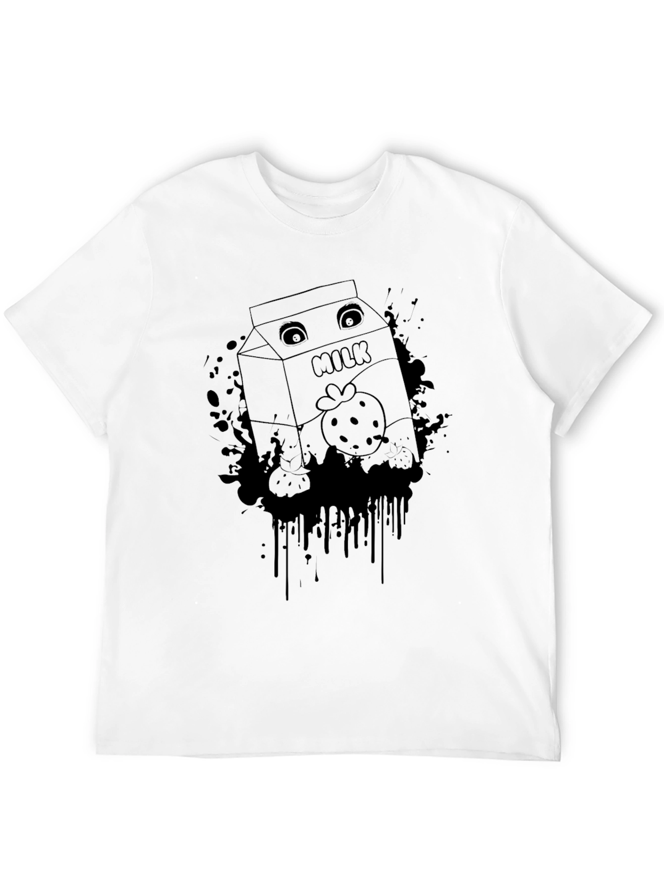 Strawberry Milk Cartoon Graphic Black T-Shirt